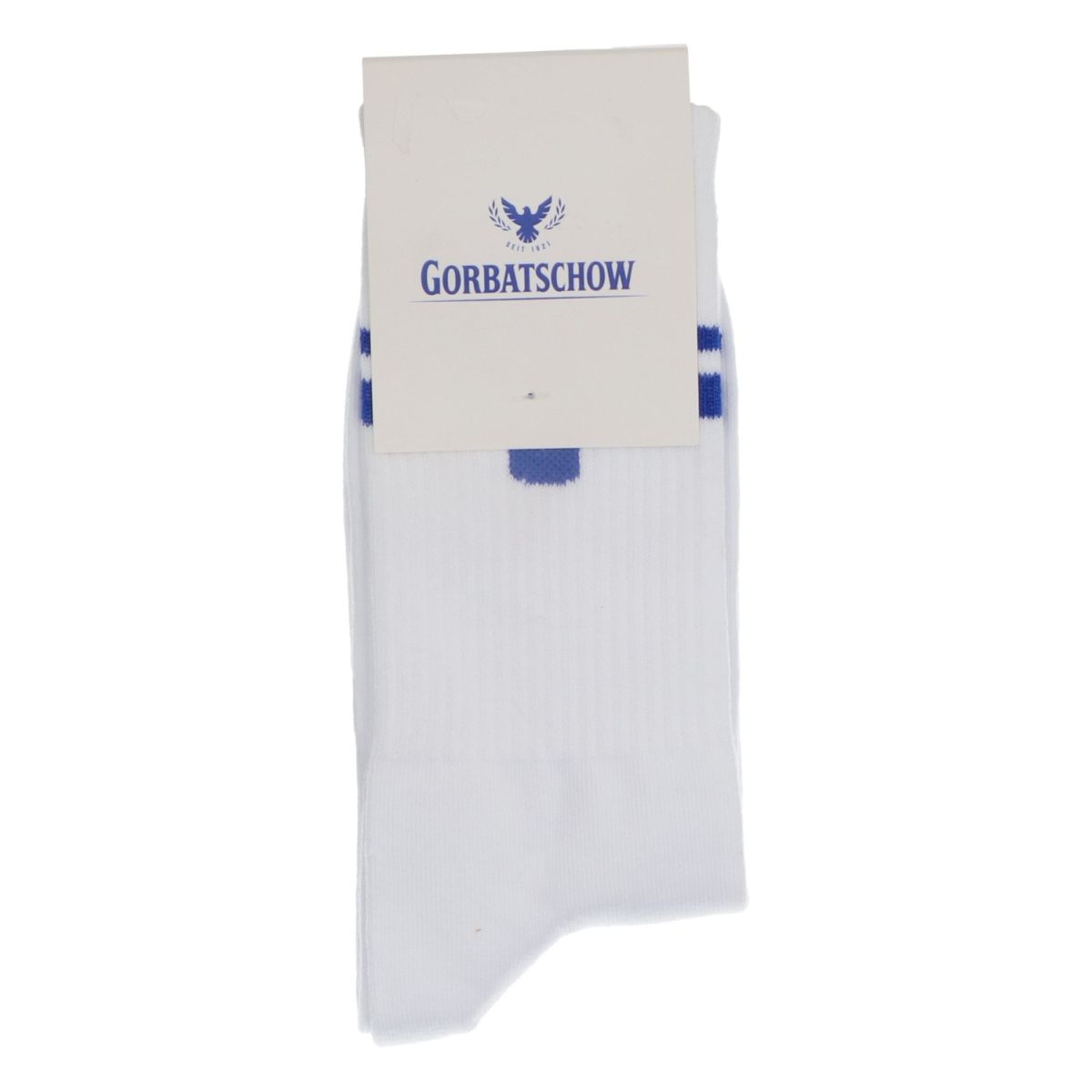 Gorbatschow Socken Strümpfe Crew Socks Weiß Blaue Streifen Unisex Gr 37-41
