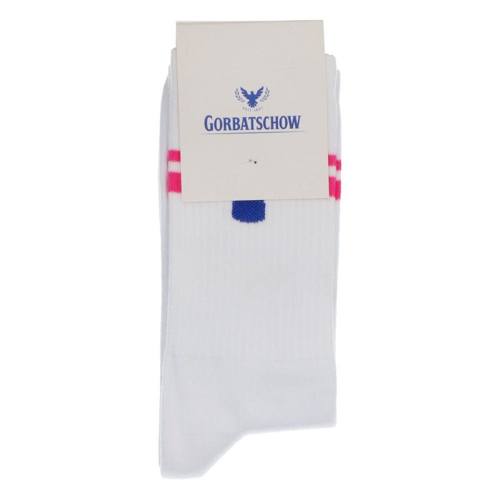 Gorbatschow Socken Strümpfe Crew Socks Weiß Pinke Streifen Unisex Gr 42-46