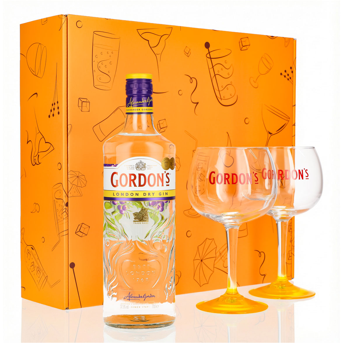 Gordons Gin Geschenkset 0,7l 37,5% + Ballonglas Copa I Orange