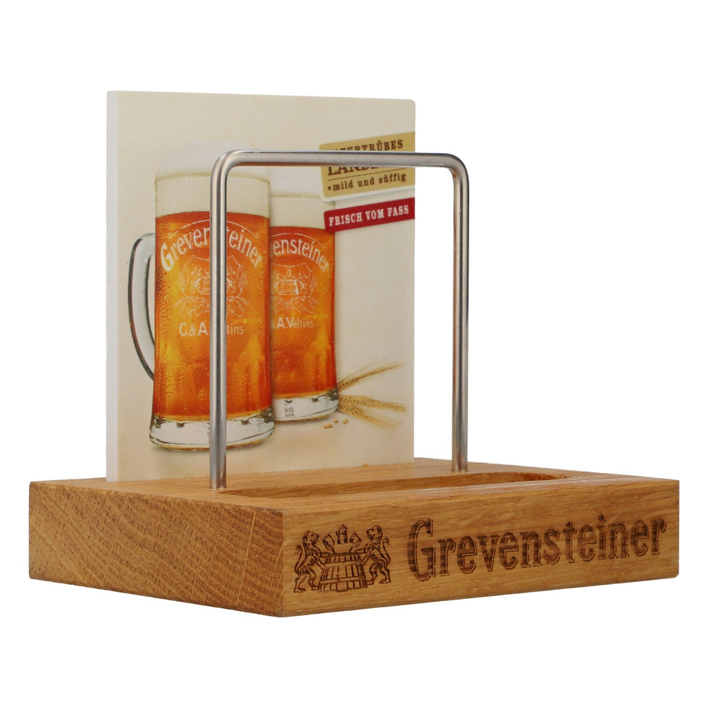 Grevensteiner Bier, Echtholz Speisekartenaufsteller, Tischaufsteller neu Holz