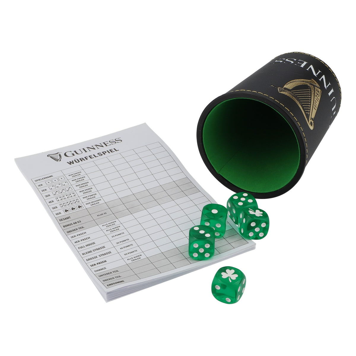 Guinness Bier Würfelspiel Knobelbecher Spieleabend Grüne Würfel