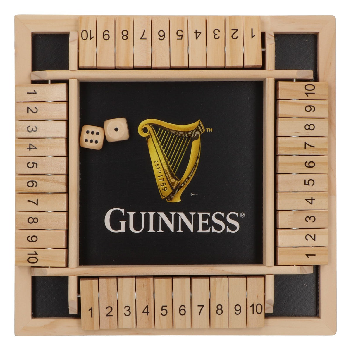 Guinness Bier Würfelspiel Shut The Box Holz neu braun