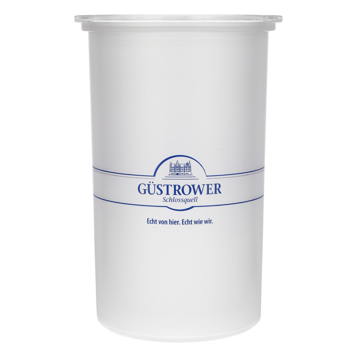 Güstrower Schlossquell Wasser Flaschenkühler Milchglas blaues Logo