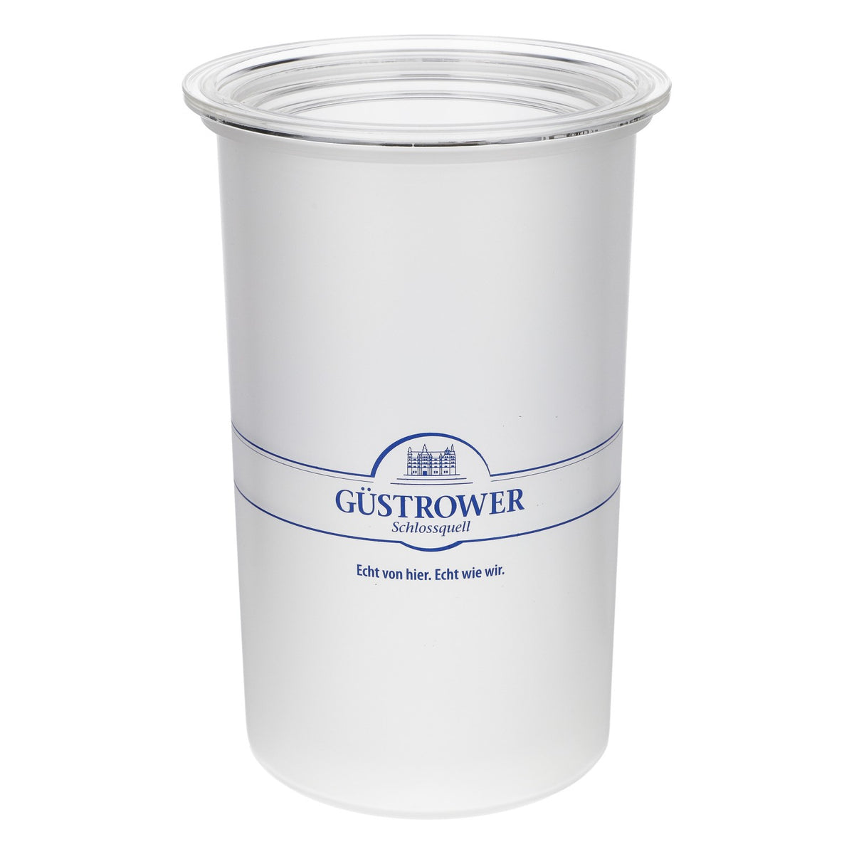 Güstrower Schlossquell Wasser Flaschenkühler Milchglas blaues Logo – Ansicht 2