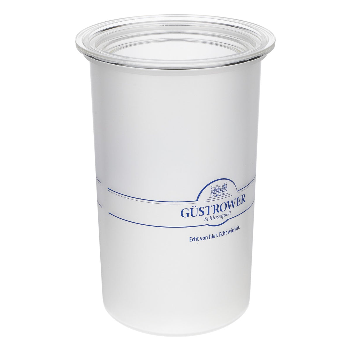 Güstrower Schlossquell Wasser Flaschenkühler Milchglas blaues Logo – Ansicht 3