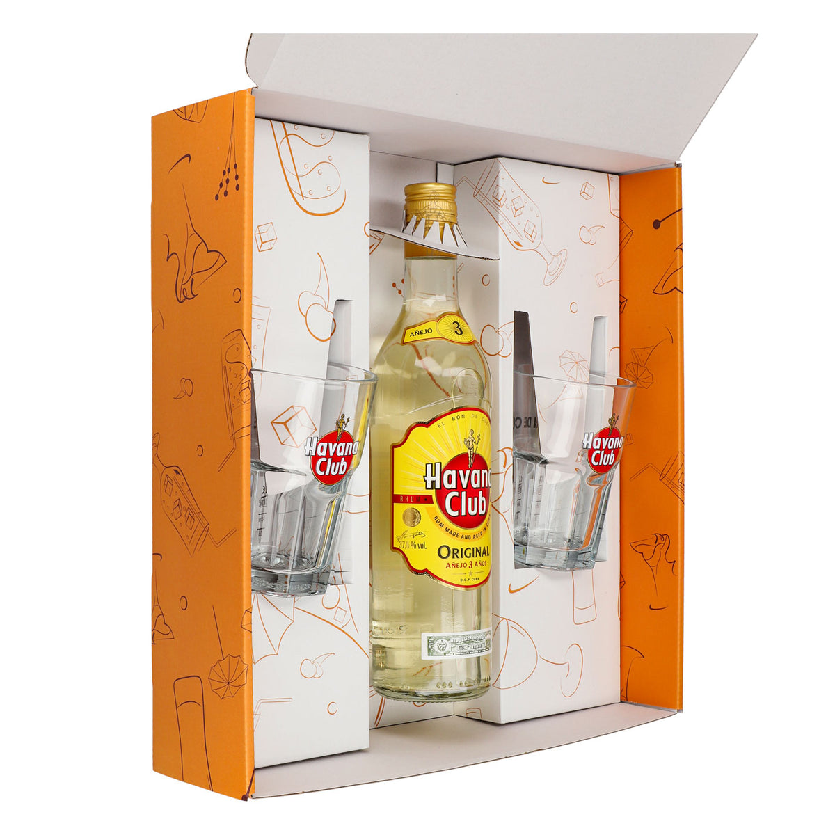 Havana Club Geschenkset 0,7l Flasche 37,5 % Vol. + Longdrink Gläser–orange – Ansicht 2