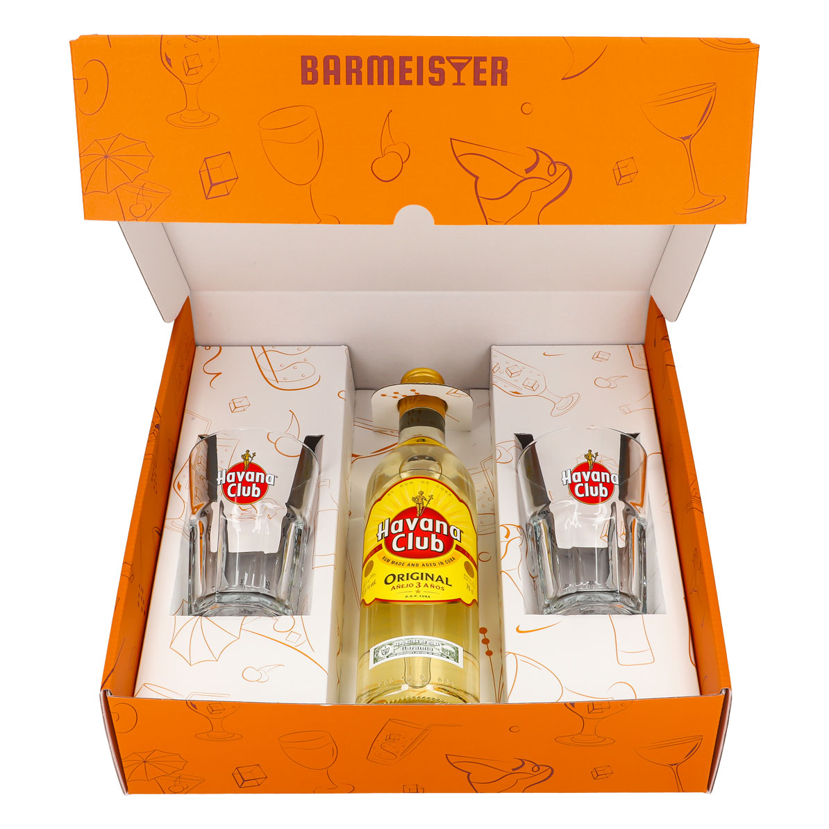 Havana Club Geschenkset 0,7l Flasche 37,5 % Vol. + Longdrink Gläser–orange – Ansicht 3
