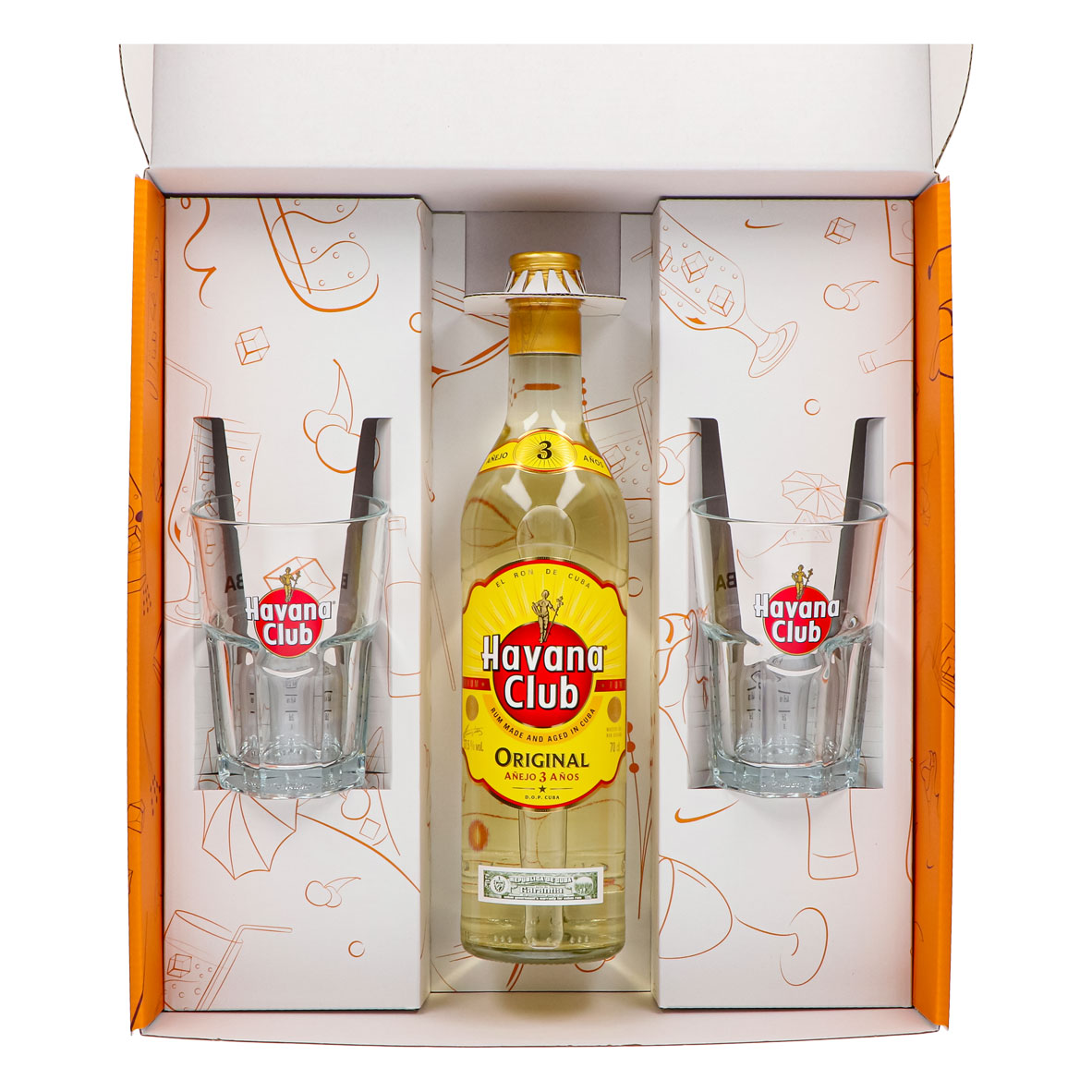 Havana Club Geschenkset 0,7l Flasche 37,5 % Vol. + Longdrink Gläser–orange – Ansicht 4