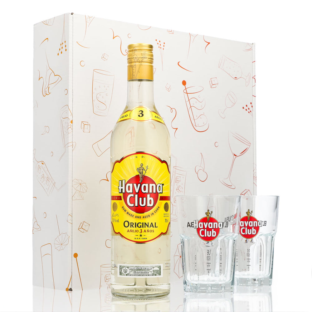 Havana Club Geschenkset 0,7l Flasche 37,5 % Vol. + Longdrinkglas Standard Gläser–Weiß