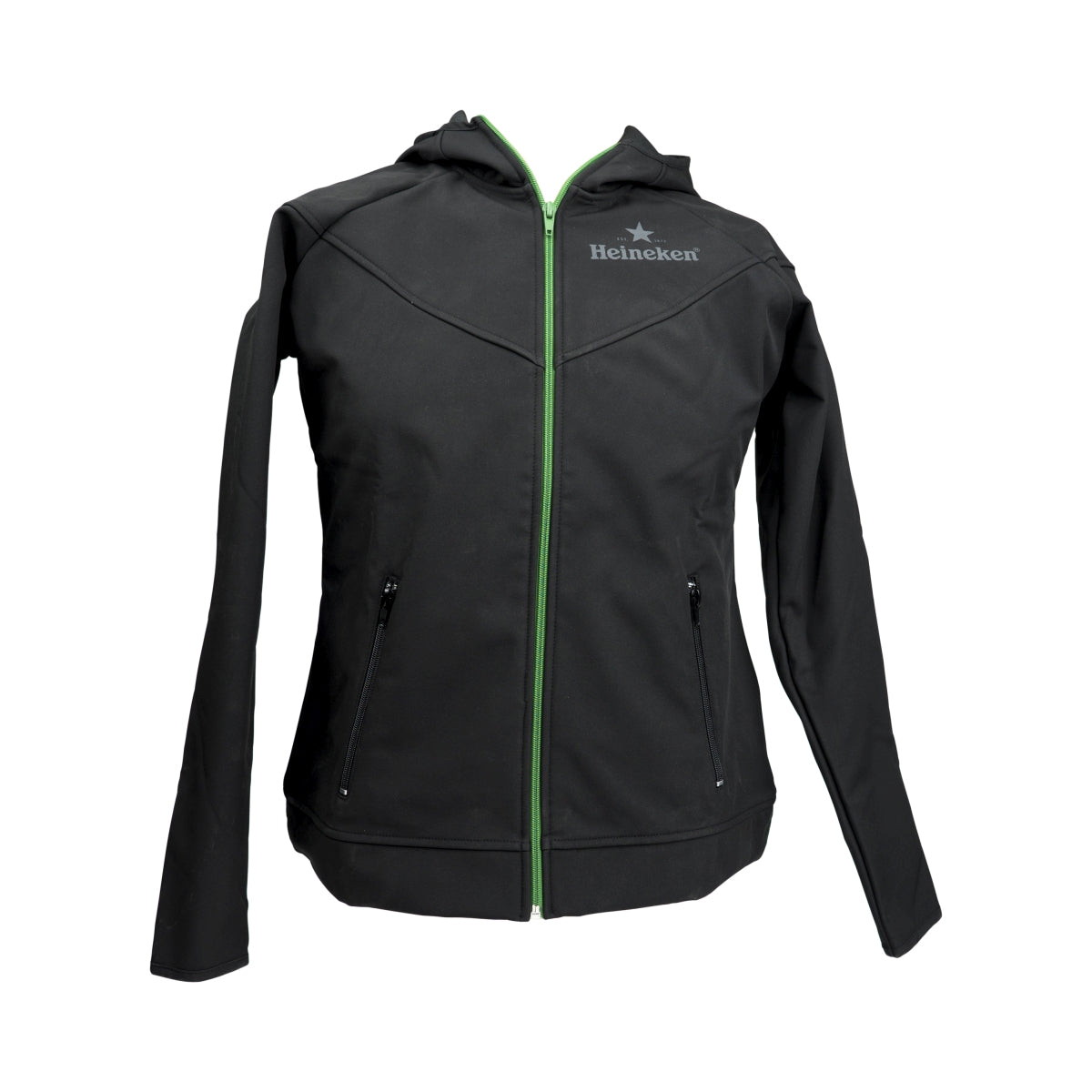 Heineken Bier Jacke Damen Gr. L Schwarz/Grün Softshell mit Reißverschluss