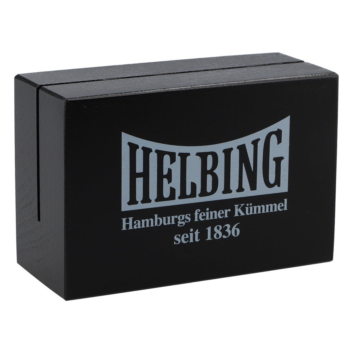 Helbing Kümmel Schnaps Kartenhalter Tischaufsteller schwarz eckig