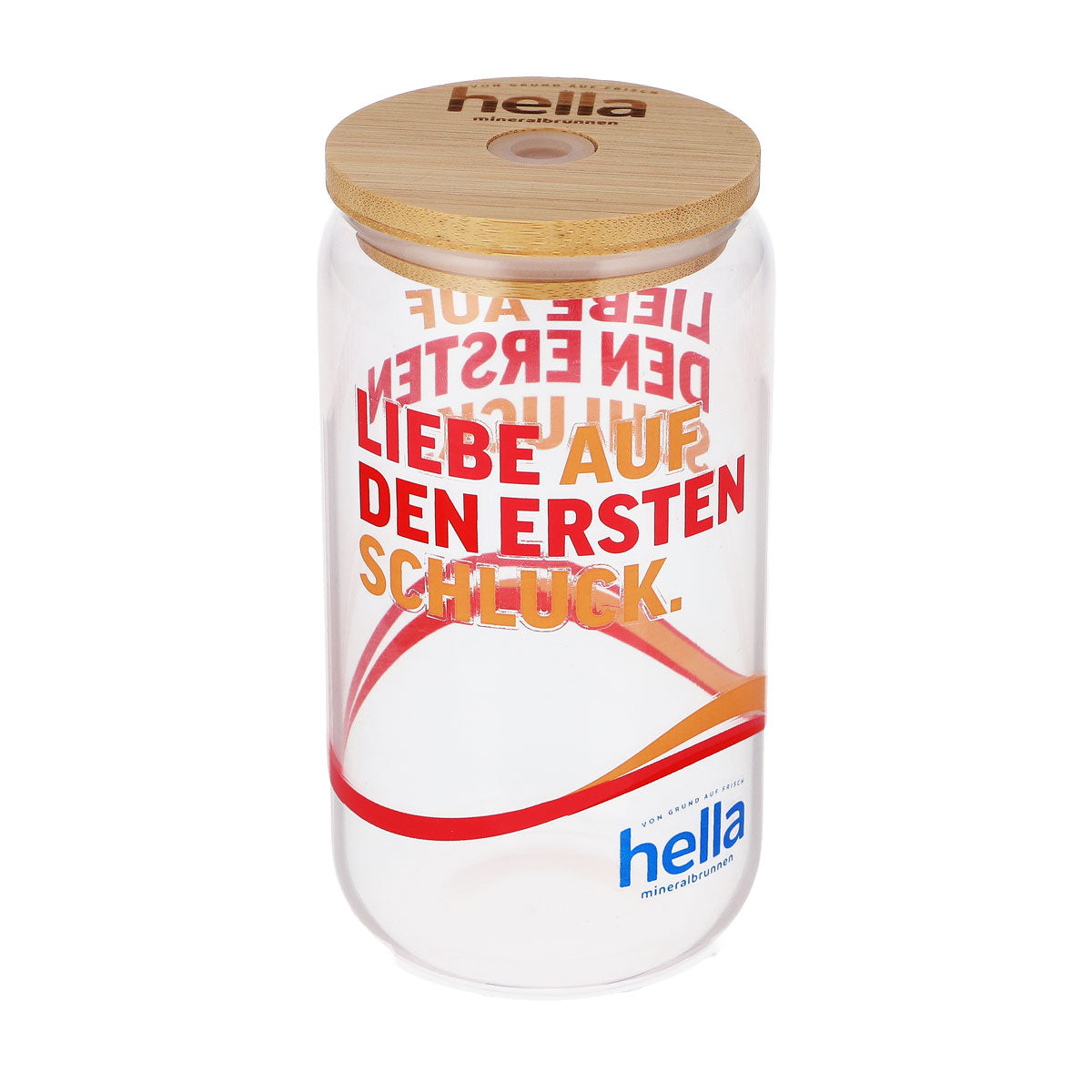 Hella Wasser Glas 0,49l Holzdeckel Glas Strohhalm Liebe ersten Schluck