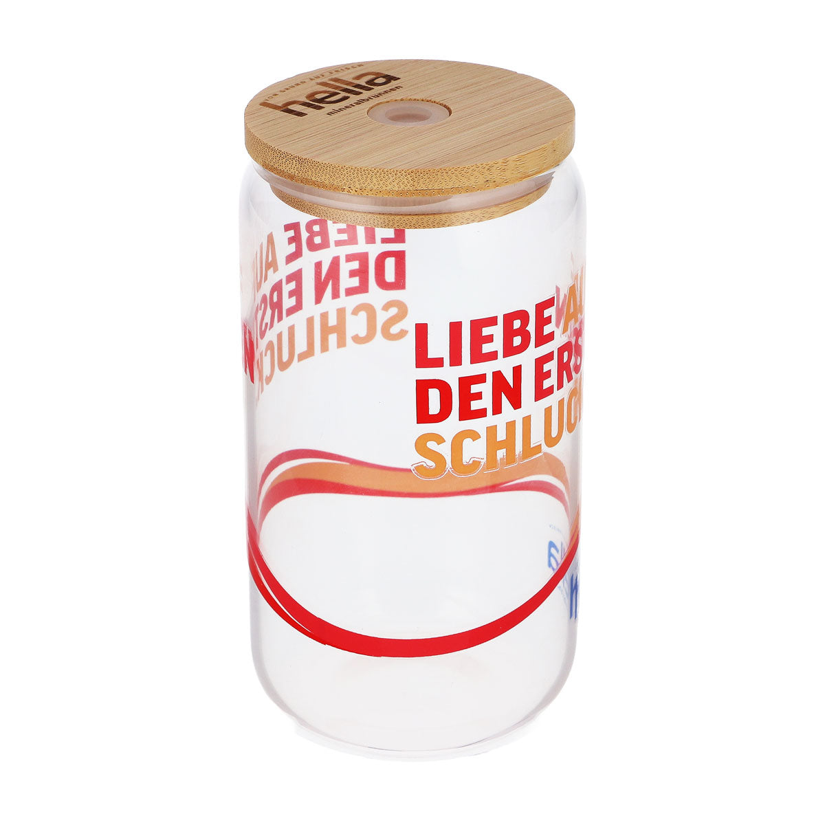 Hella Wasser Glas 0,49l Holzdeckel Glas Strohhalm Liebe ersten Schluck – Ansicht 2