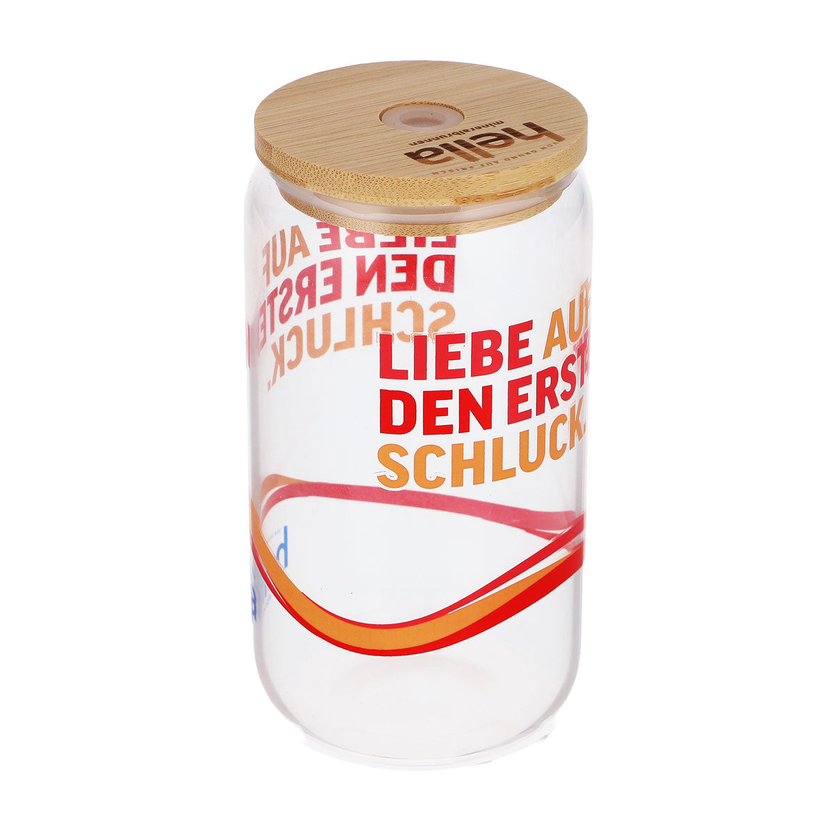 Hella Wasser Glas 0,49l Holzdeckel Glas Strohhalm Liebe ersten Schluck – Ansicht 3