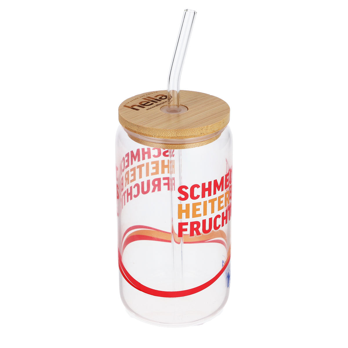 Hella Wasser Glas 0,49l Holzdeckel Glas Strohhalm Schmeckt Heiter Fruchtig – Ansicht 2