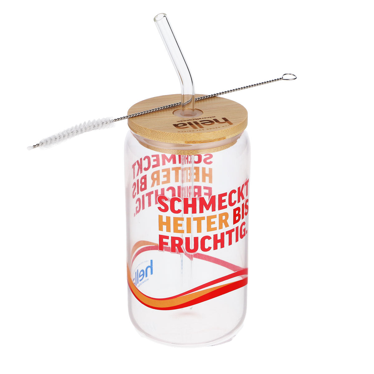 Hella Wasser Glas 0,49l Holzdeckel Glas Strohhalm Schmeckt Heiter Fruchtig – Ansicht 3