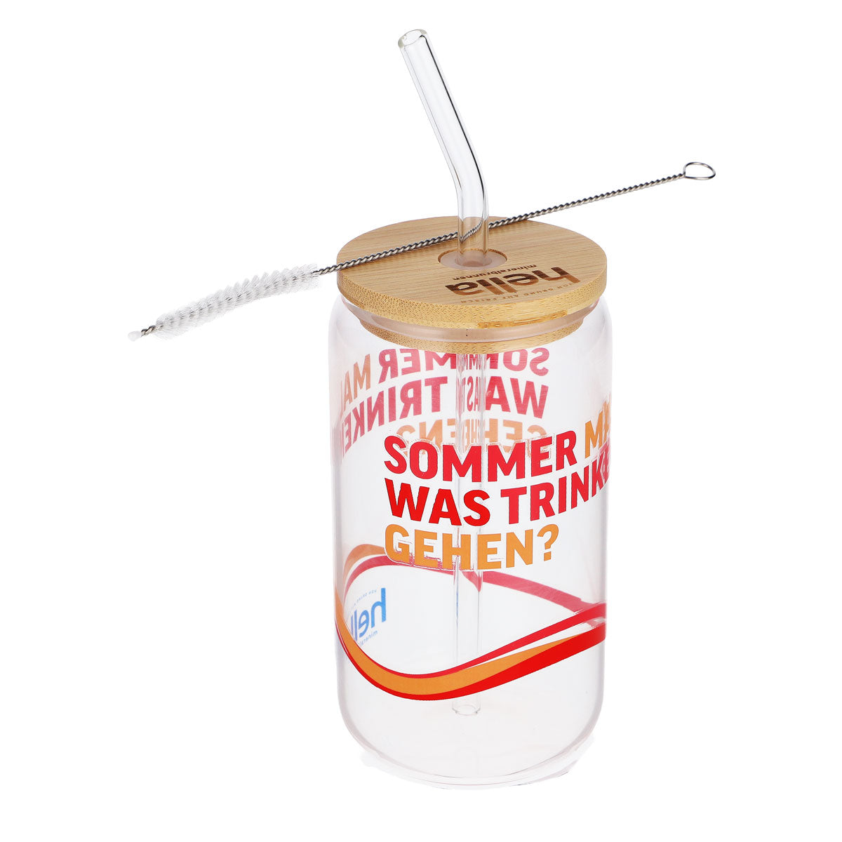 Hella Wasser Glas 0,49l Holzdeckel Glas Strohhalm Sommer Trinken gehen? – Ansicht 3