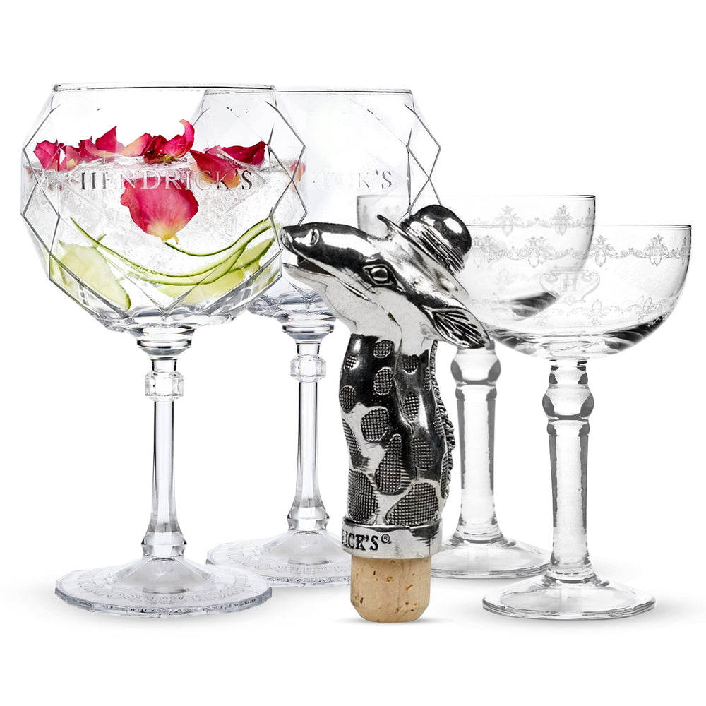 Hendricks Gin Bar Bundle Set I aus 2x Ballonglas 2x Kelchglas Metall Ausgießer
