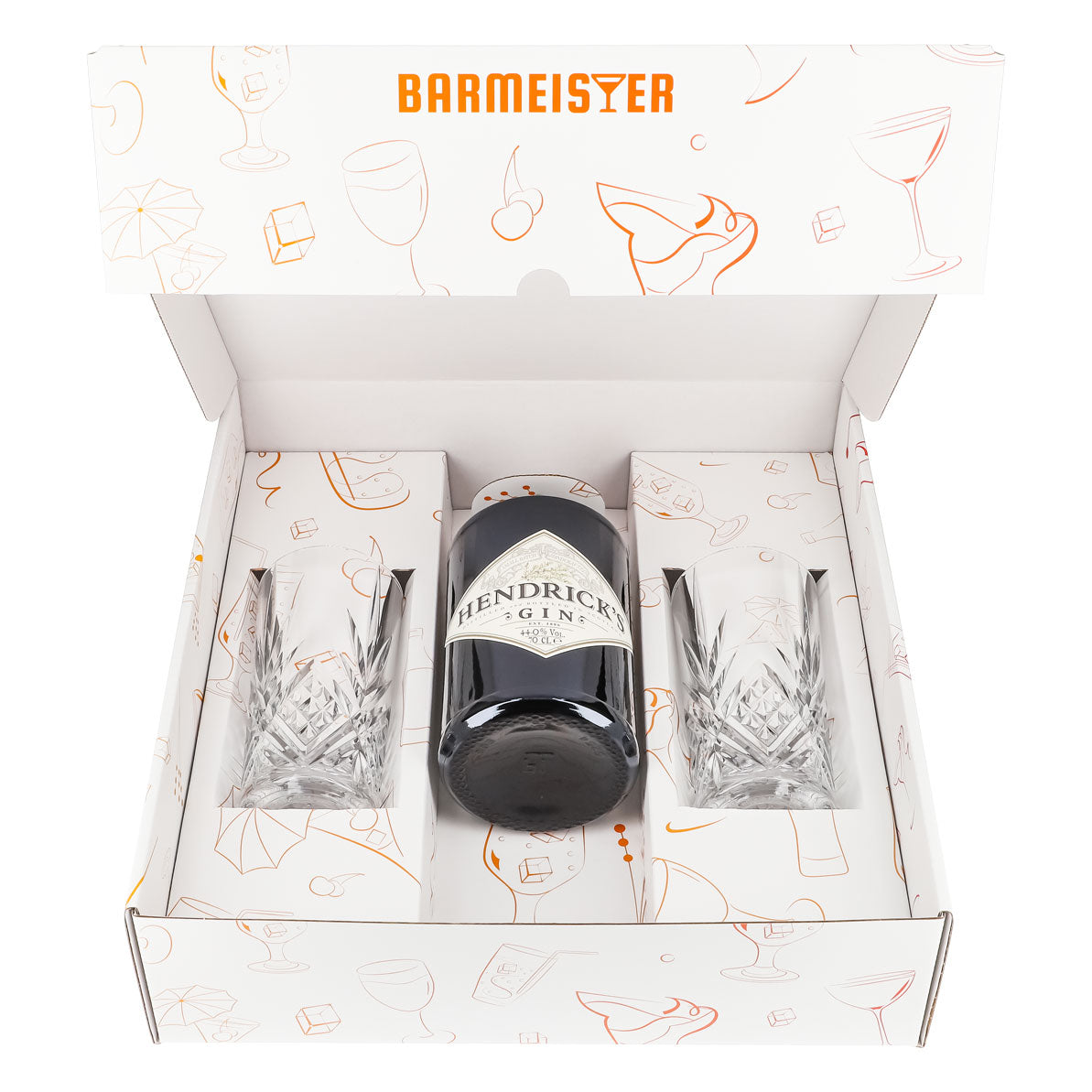 Hendricks Gin Geschenkset 0,7l Flasche 44,0 % Vol. + Longdrinkgläser Relief–Weiß – Ansicht 2