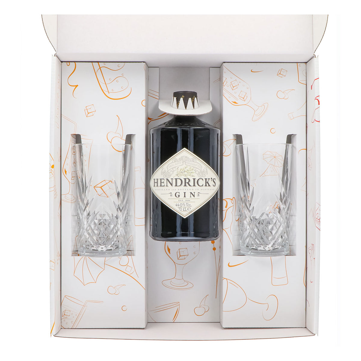 Hendricks Gin Geschenkset 0,7l Flasche 44,0 % Vol. + Longdrinkgläser Relief–Weiß – Ansicht 3