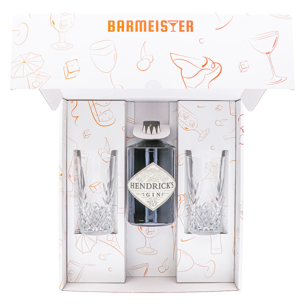 Hendricks Gin Geschenkset 0,7l Flasche 44,0 % Vol. + Longdrinkgläser Relief–Weiß – Ansicht 5