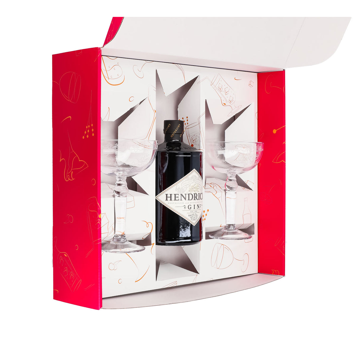 Hendricks Gin Geschenkset 0,7l Flasche 44,0 % Vol. + Coupetten Gläser–Pink – Ansicht 5