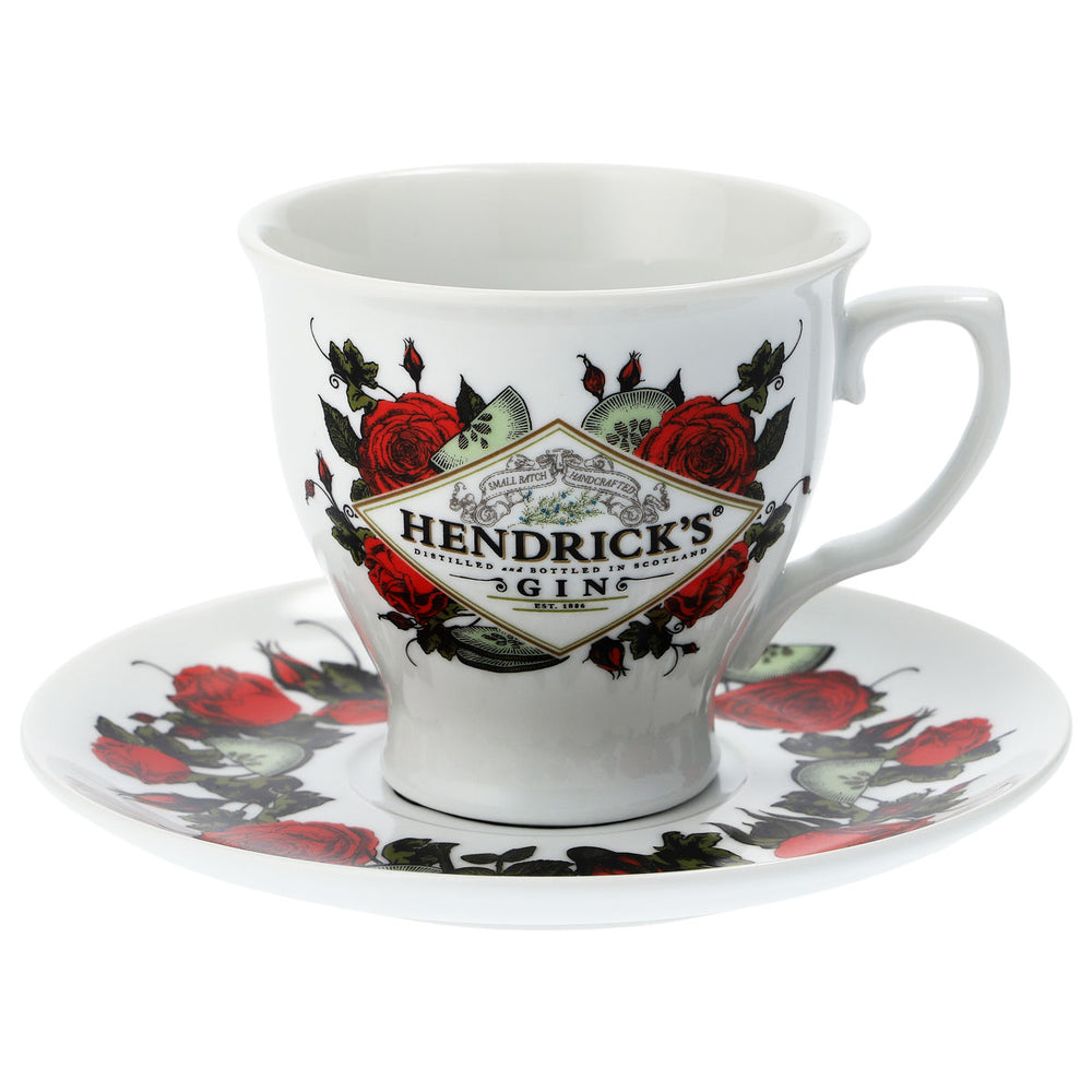 Hendricks Gin Glas mit Unterteller Keramik weiß Tassen Set