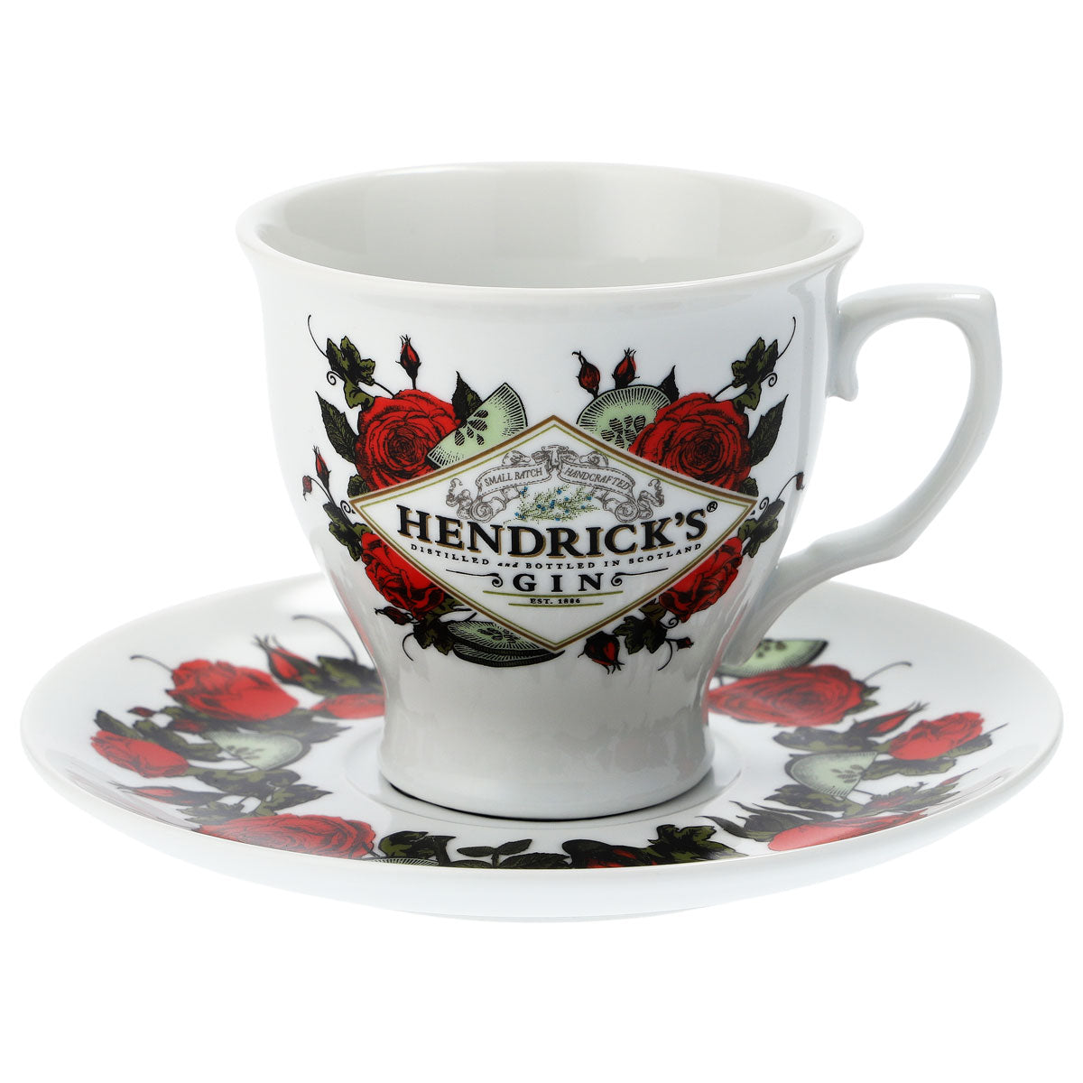 Hendricks Gin Glas mit Unterteller Keramik weiß Tassen Set