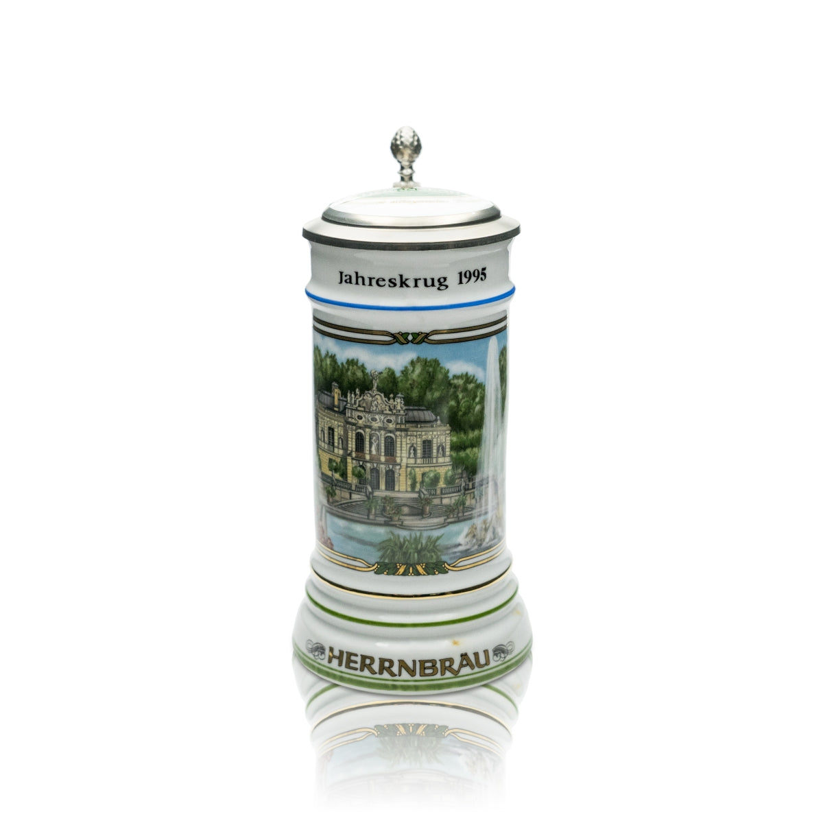 Herrnbräu Bierkurg Glas Jahreskrug 1995 Zinndeckel Zertifikat Sammler Humpen