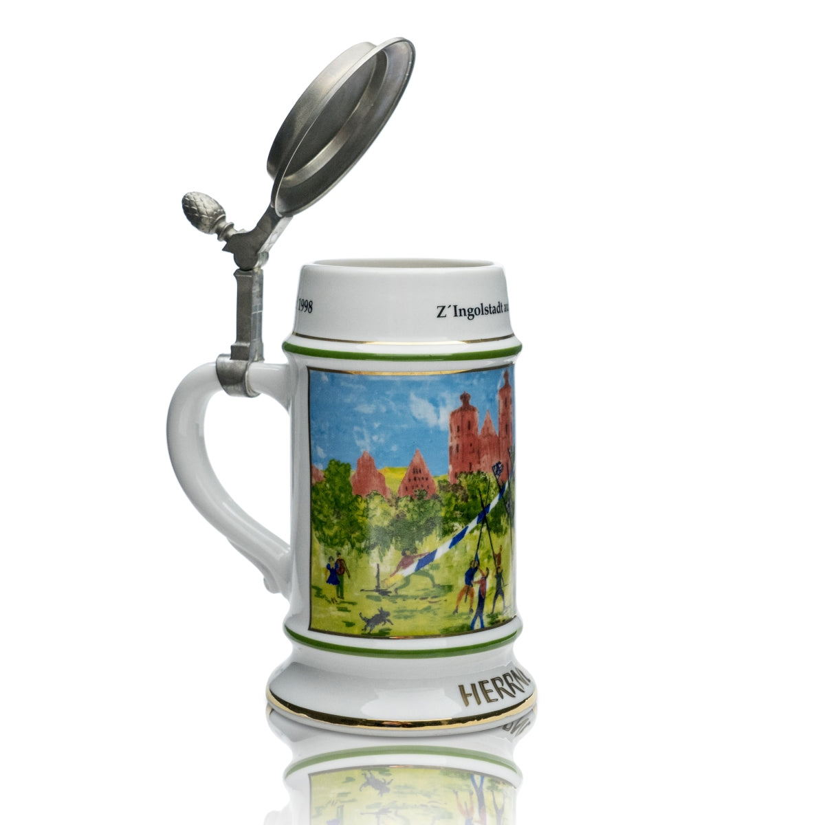 Herrnbräu Sammler Glas Zertifikat 0,5l Bierkrug Christian Seybold 1998 Deckel – Ansicht 4