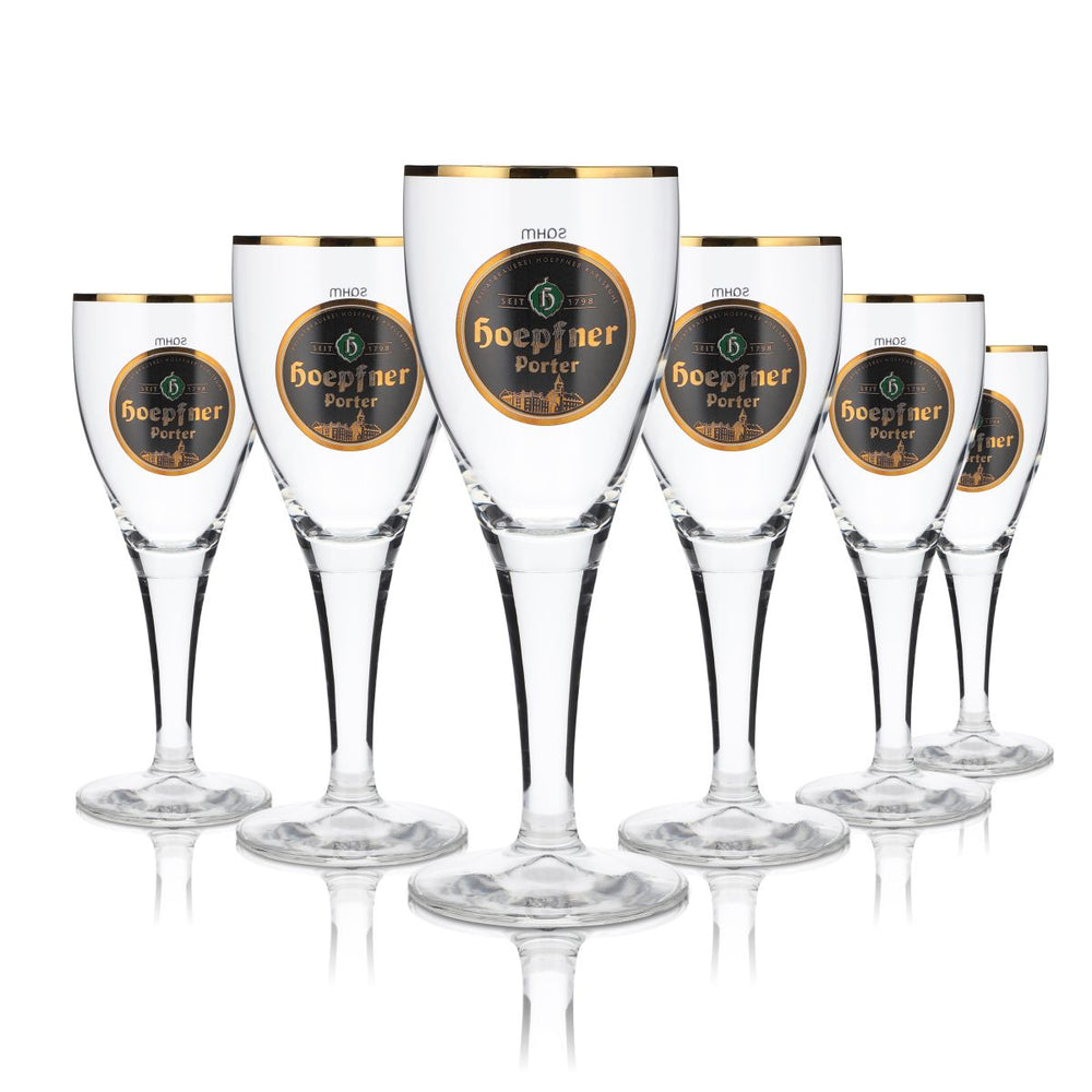 Hoepfner Bier Glas 0,2l Pokal Porter Goldrand Tulpe Brauerei Kralsruhe Baden