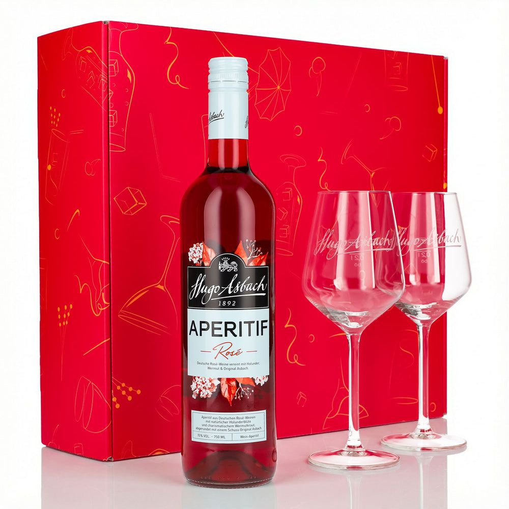 Hugo Asbach Aperitif Geschenkset 0,75l 15% + Ballonglas Spritz I Pink