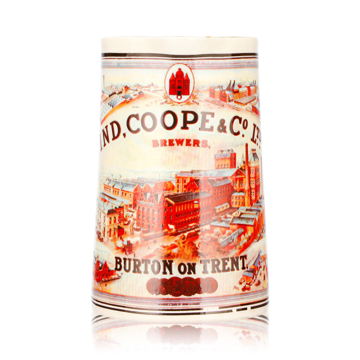 Ind Coope Bier Glas Tonkrug 0,55l Brewers Burton on Trent Keramik Goldrand – Ansicht 2