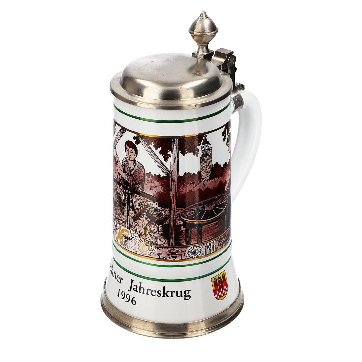 Iserlohner Bierglas Jahreskrug 1996 Steinzeugkrug Seidel Zinndeckel 1,09l Krug – Ansicht 6