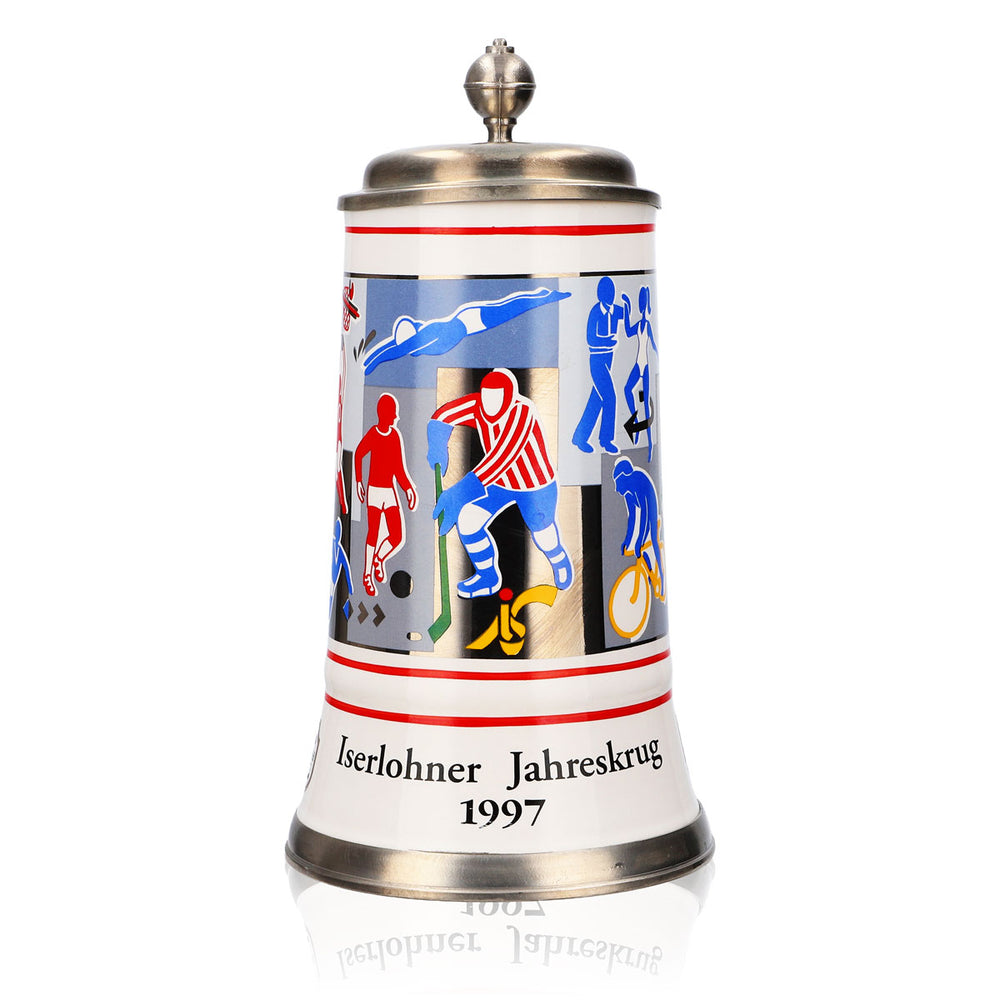 Iserlohner Bierglas Jahreskrug 1997 Steinzeugkrug Seidel Zinndeckel 0,65l Krug