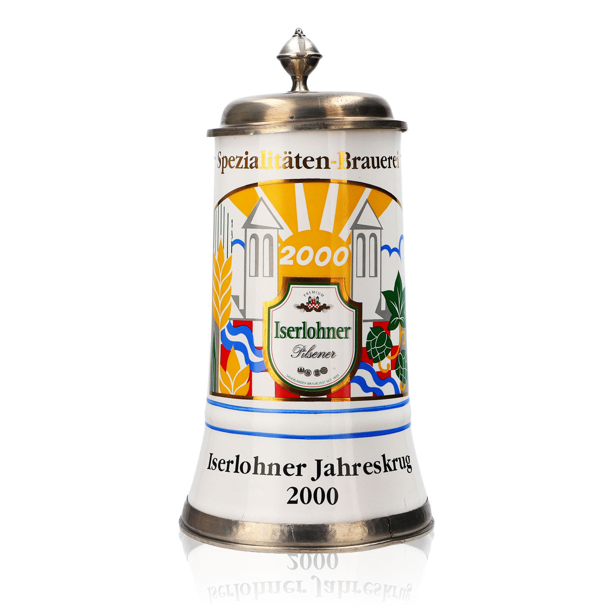 Iserlohner Bierglas Jahreskrug 2000 Steinzeugkrug Seidel Zinndeckel 0,65l Krug