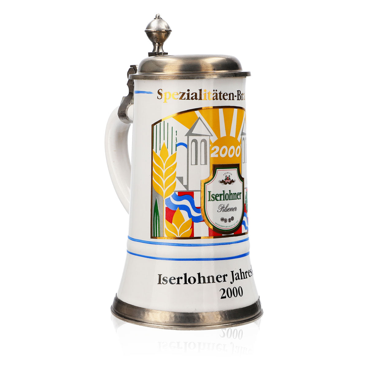 Iserlohner Bierglas Jahreskrug 2000 Steinzeugkrug Seidel Zinndeckel 0,65l Krug – Ansicht 2