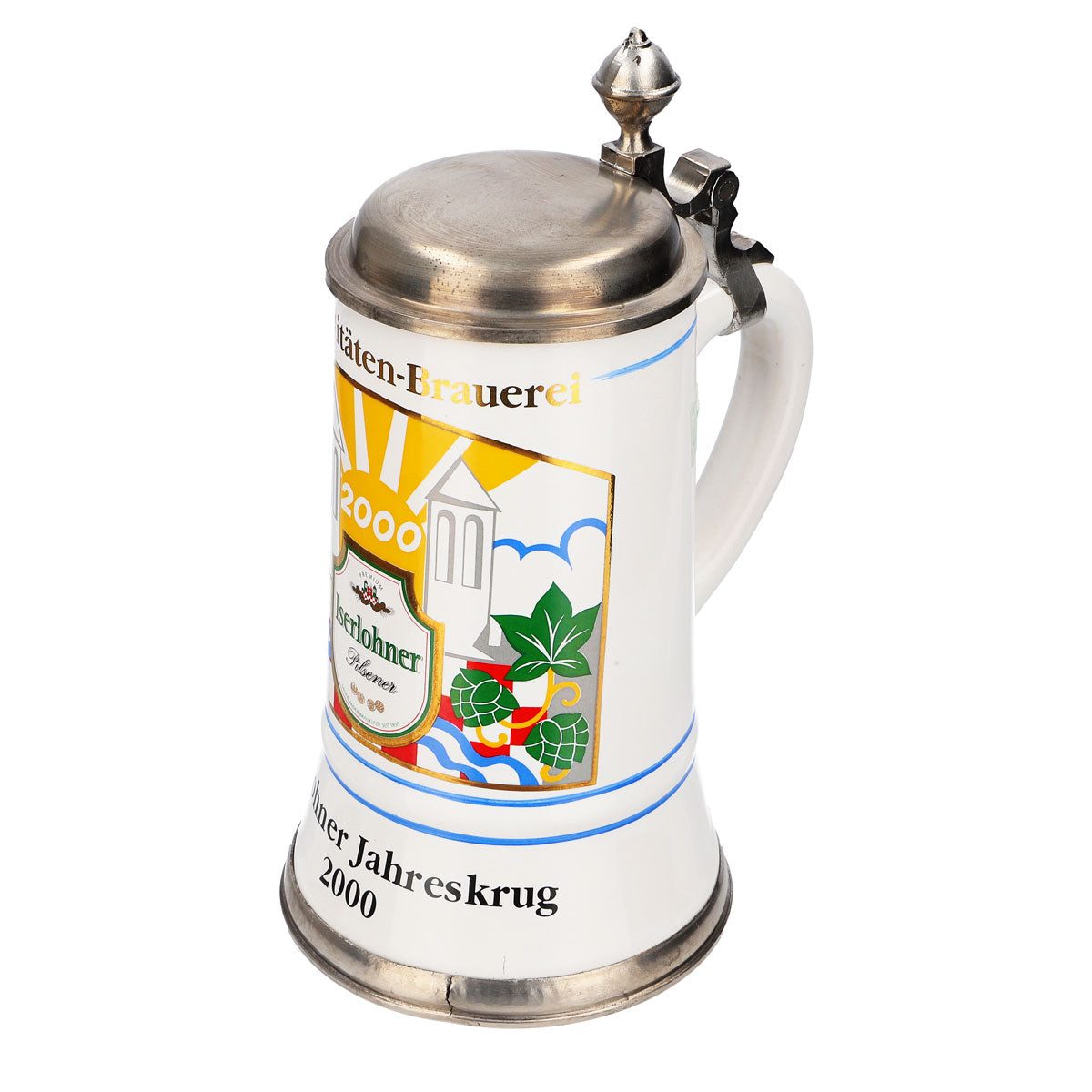 Iserlohner Bierglas Jahreskrug 2000 Steinzeugkrug Seidel Zinndeckel 0,65l Krug – Ansicht 6