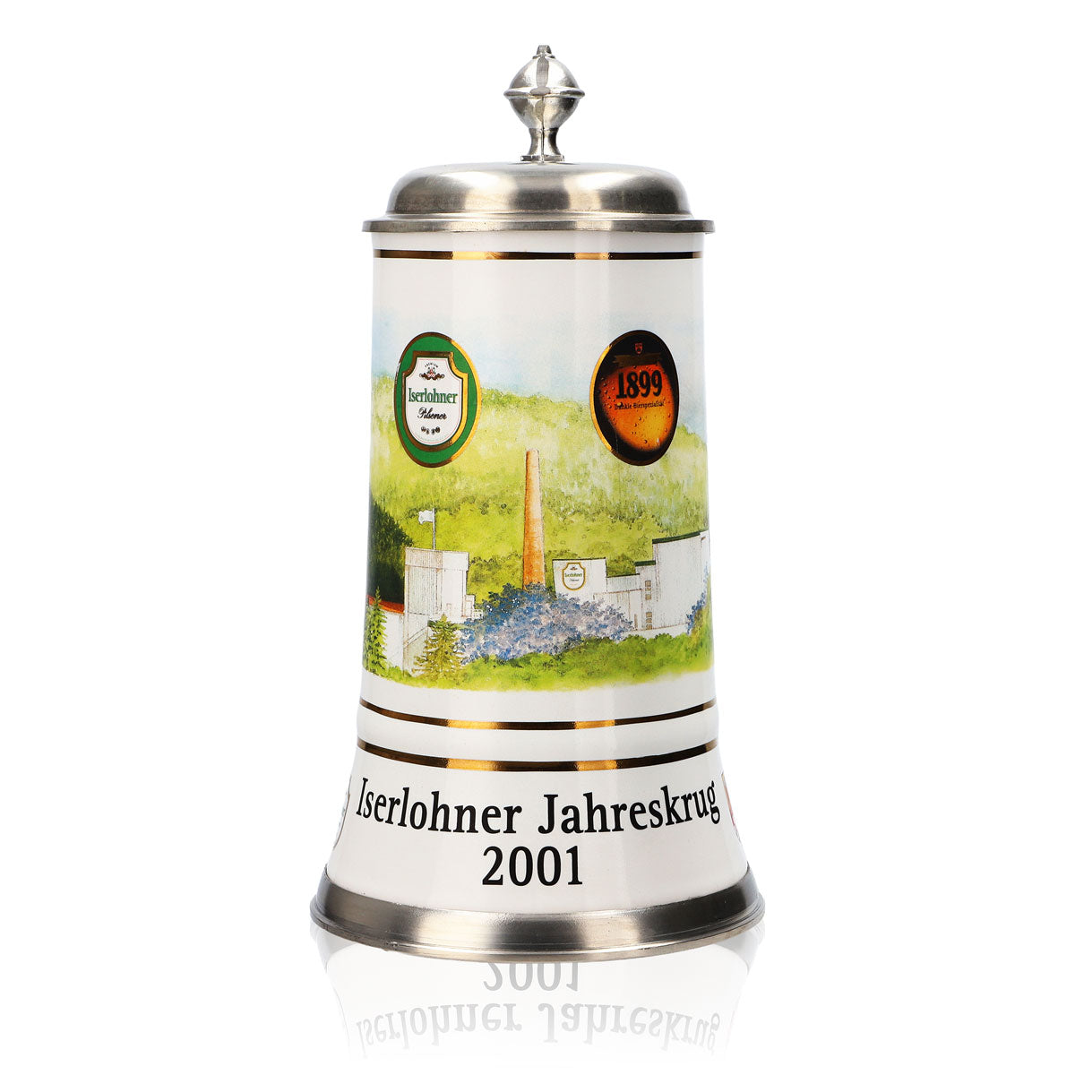 Iserlohner Bierglas Jahreskrug 2001 Steinzeugkrug Seidel Zinndeckel 0,65l Krug