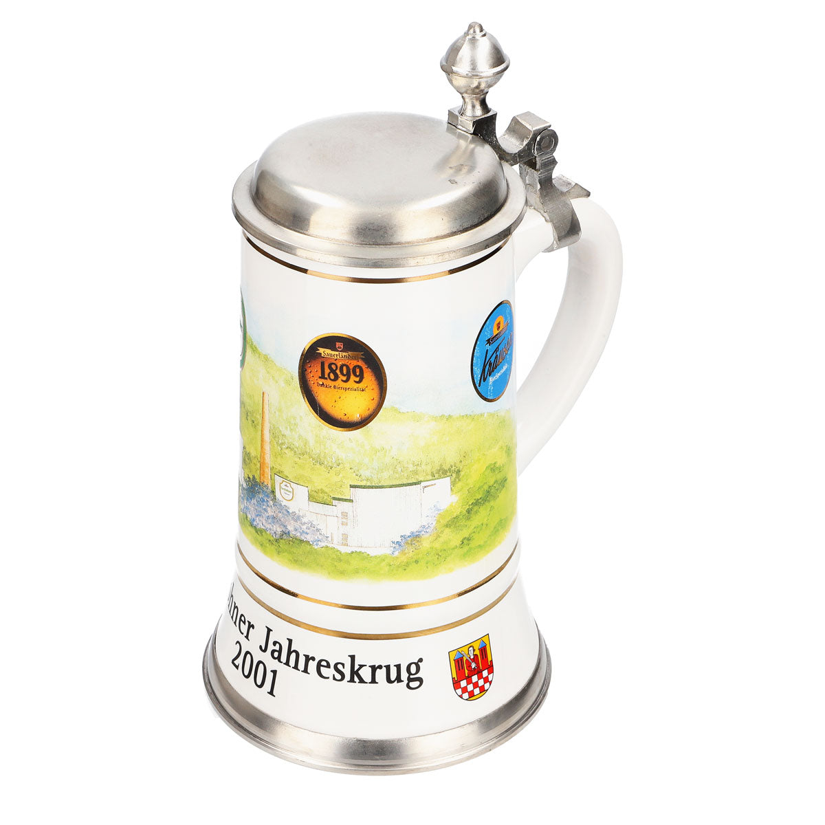 Iserlohner Bierglas Jahreskrug 2001 Steinzeugkrug Seidel Zinndeckel 0,65l Krug – Ansicht 6