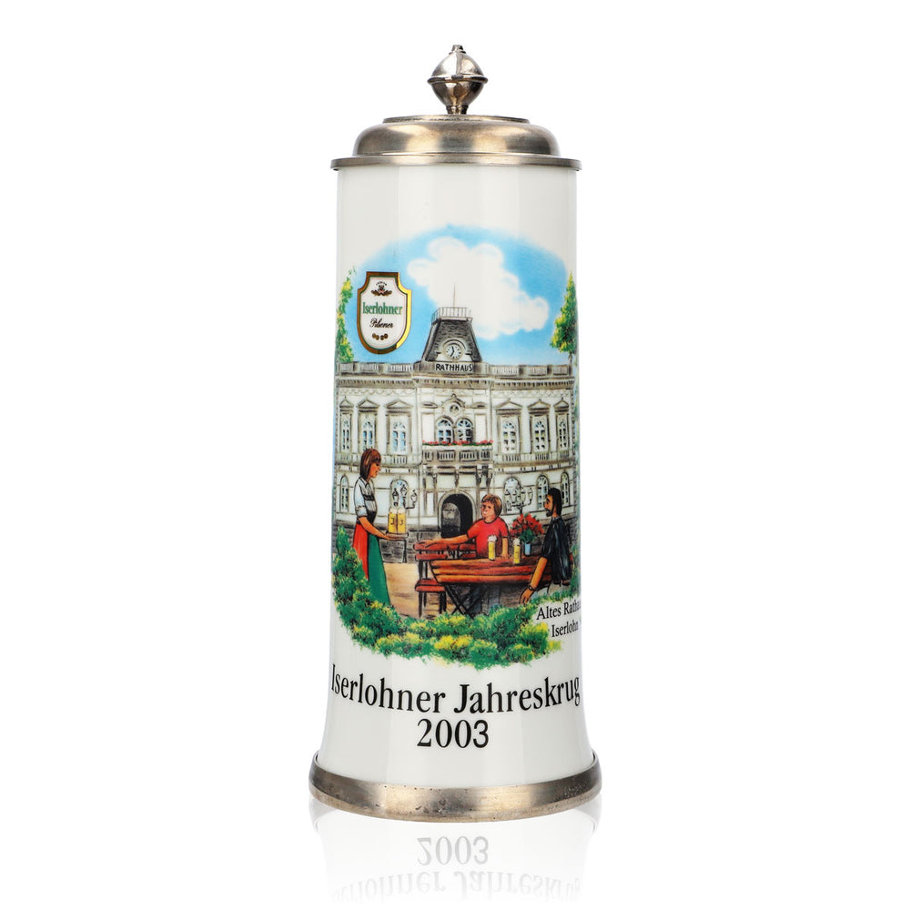 Iserlohner Bierglas Jahreskrug 2003 Steinzeugkrug Seidel Zinndeckel 0,88l Krug