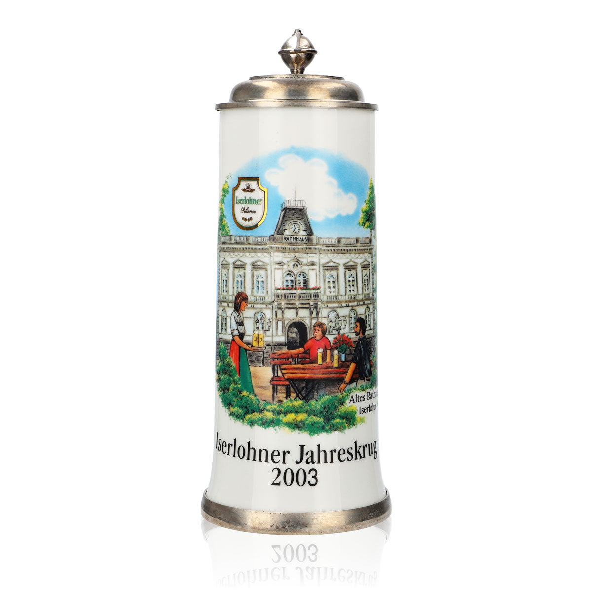 Iserlohner Bierglas Jahreskrug 2003 Steinzeugkrug Seidel Zinndeckel 0,88l Krug