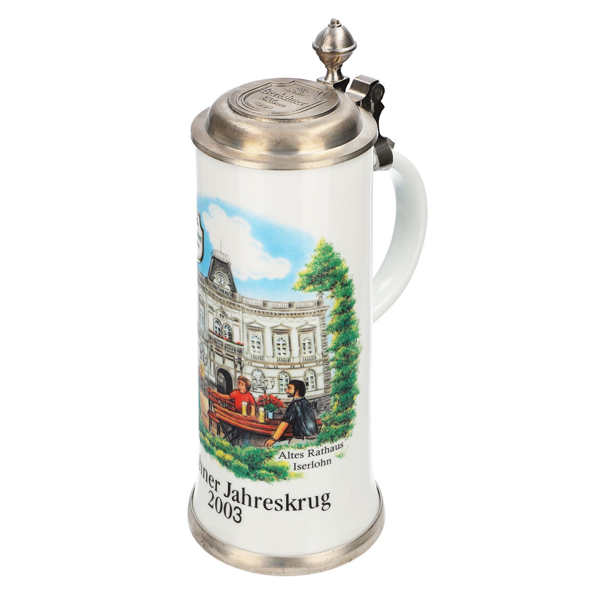 Iserlohner Bierglas Jahreskrug 2003 Steinzeugkrug Seidel Zinndeckel 0,88l Krug – Ansicht 6