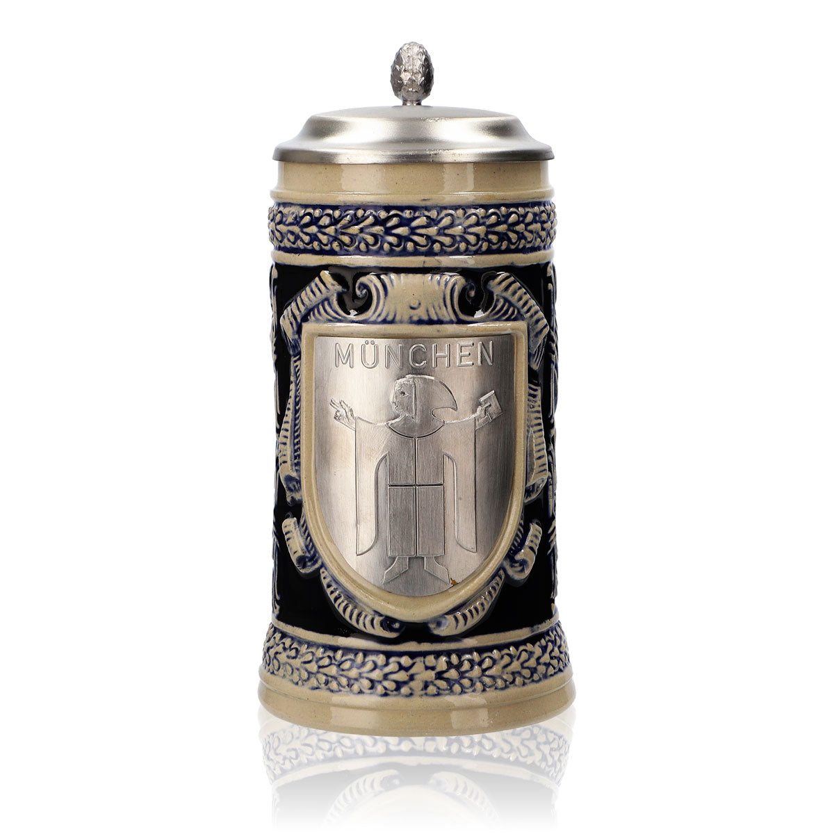 Iserlohner Bierglas Steinzeugkrug Seidel Zinndeckel 0,64l Krug "München"