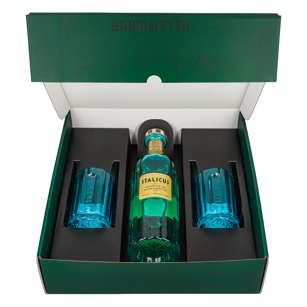 Italicus Spritz Geschenkset 0,7l Flasche 20,0 % Vol. + Longdrinkgläser Blau–Grün – Ansicht 2
