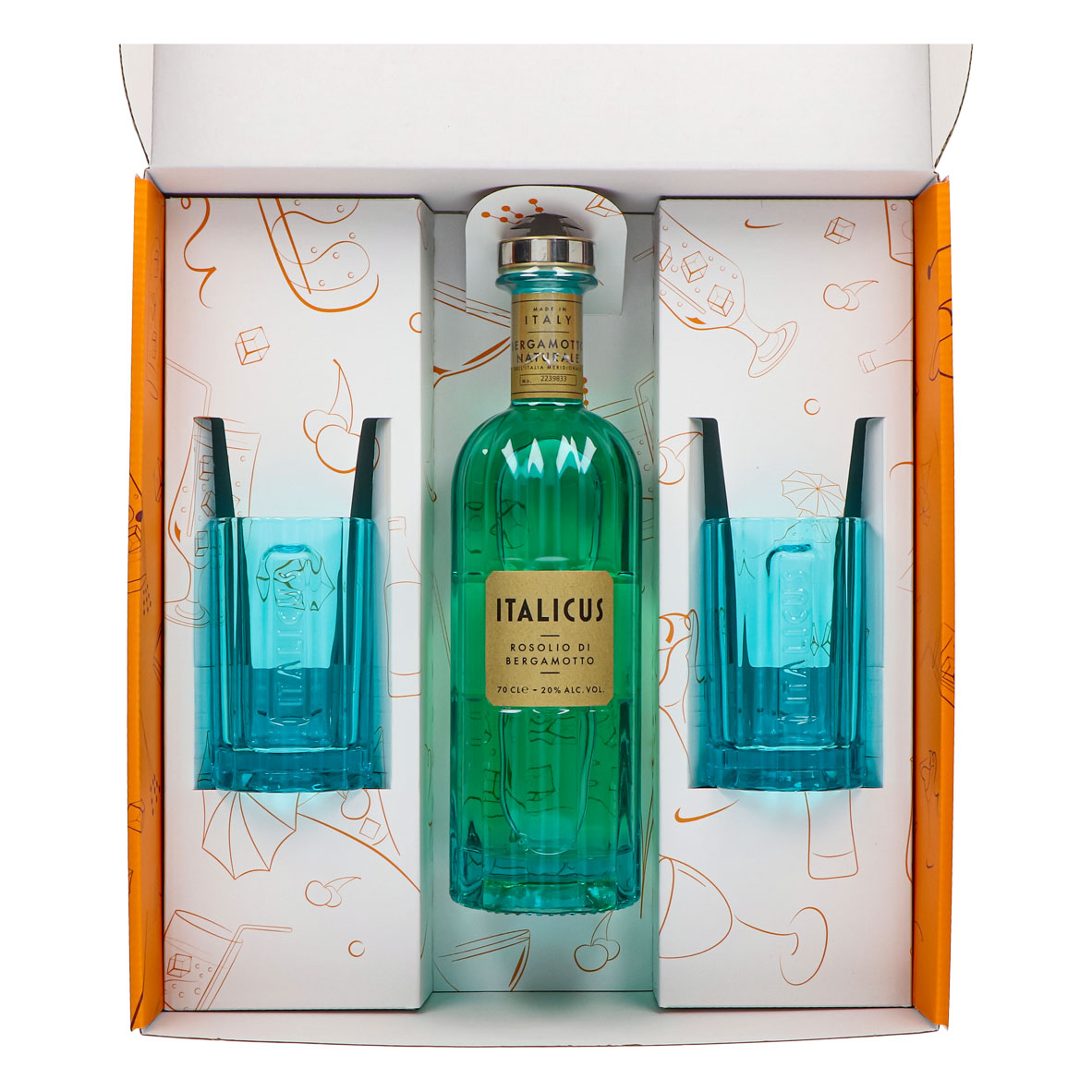 Italicus Spritz Geschenkset 0,7l Flasche 20,0 % Vol. + Longdrinkgläser Blau–Orange – Ansicht 4