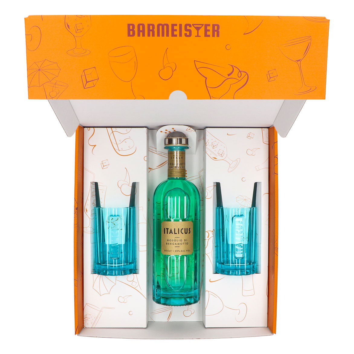 Italicus Spritz Geschenkset 0,7l Flasche 20,0 % Vol. + Longdrinkgläser Blau–Orange – Ansicht 5
