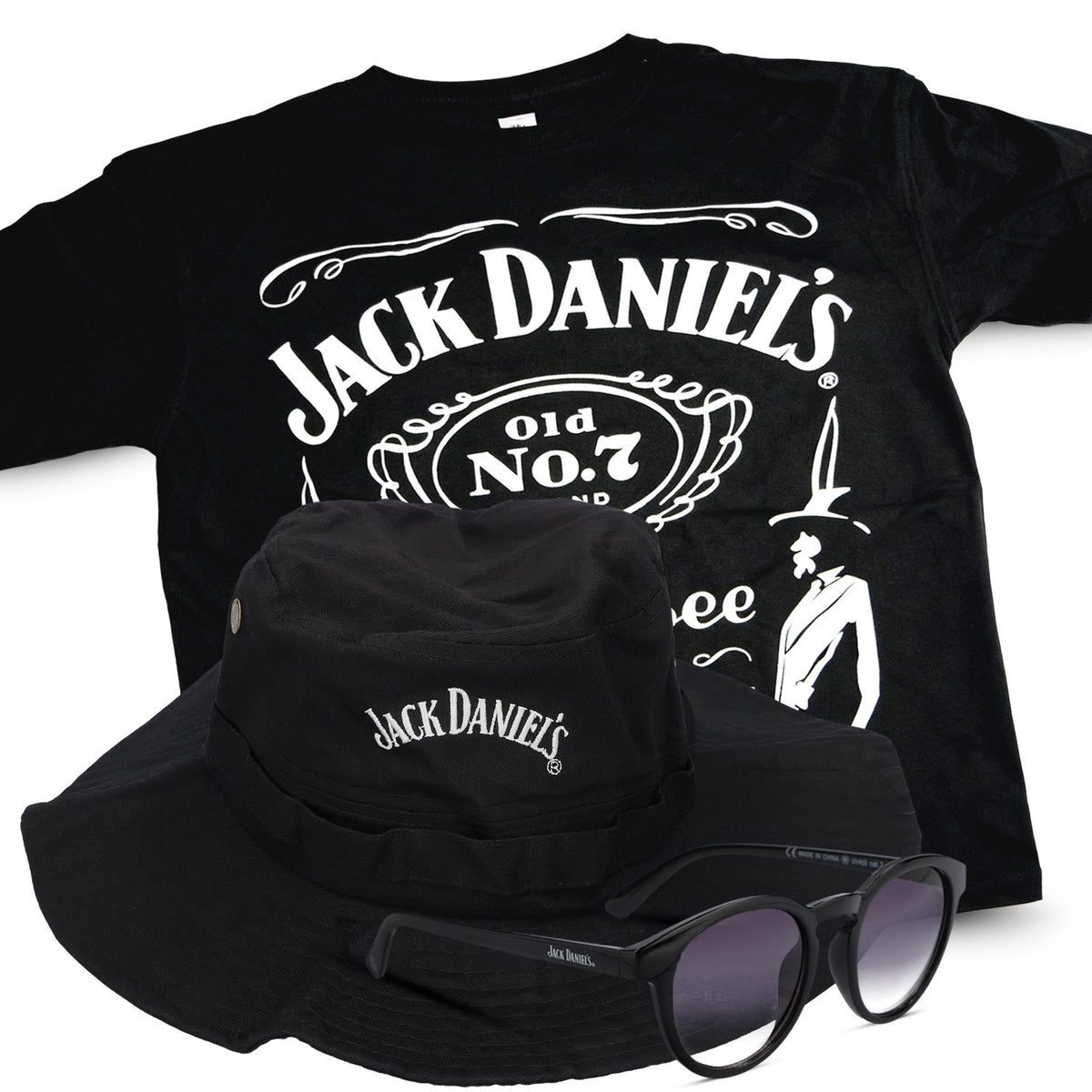 Jack Daniels Fan Bundle Set I aus 1x Fan T-Shirt 1x Sonnenbrille 1x Schlapphut