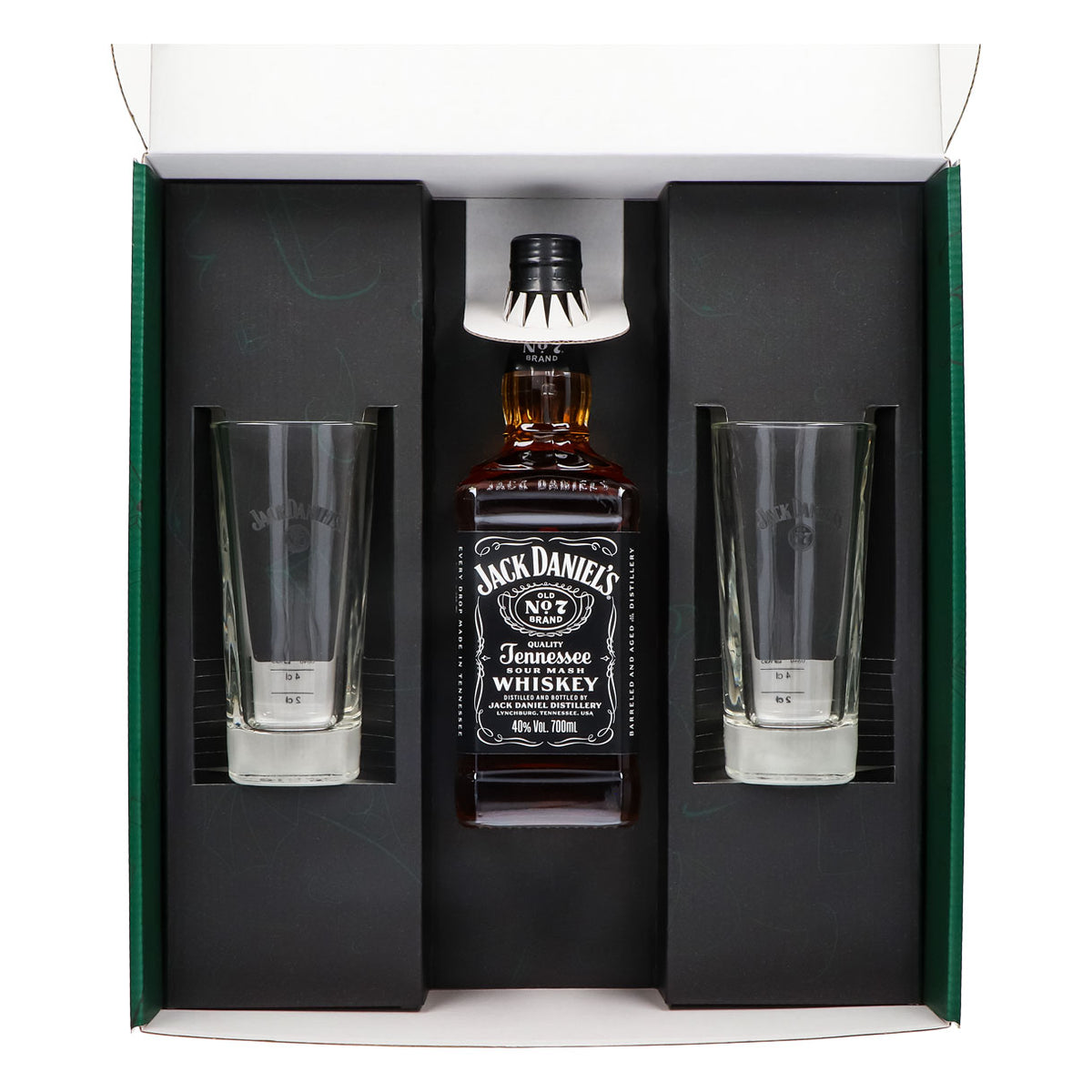 Jack Daniels Geschenkset 0,7l Flasche 40,0 % Vol. + Longdrinkgläser–Grün – Ansicht 3