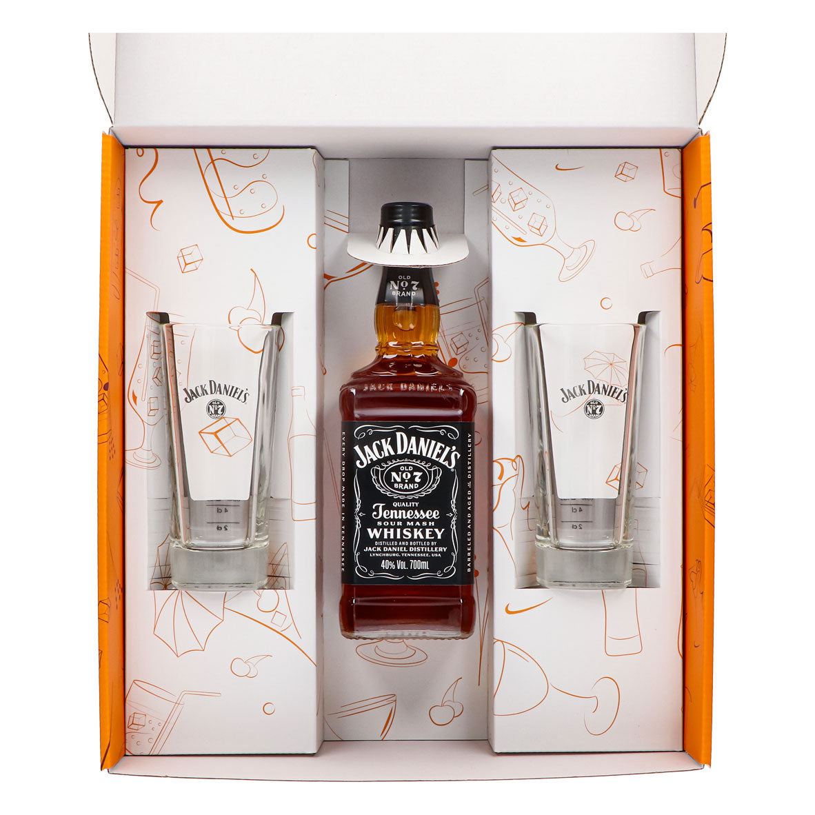 Jack Daniels Geschenkset 0,7l Flasche 40,0 % Vol. + Longdrinkgläser–Orange – Ansicht 4